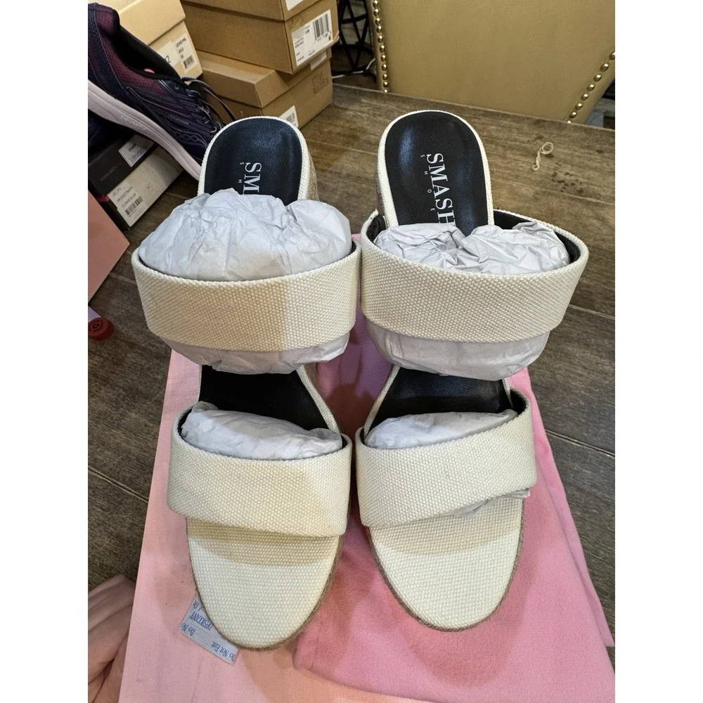 Smash Luna Womens Open Toe Two-Strap Wedge Sandals Size 11 Bone White Espadrille
